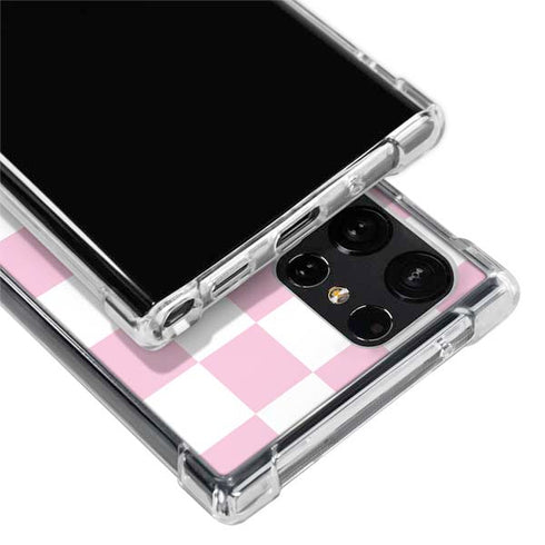 Pink and White Checkerboard Galaxy S22 Ultra Clear Case