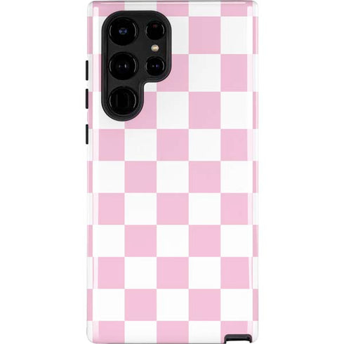 Pink and White Checkerboard Galaxy S22 Ultra Pro Case