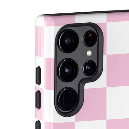 Pink and White Checkerboard Galaxy S22 Ultra Pro Case