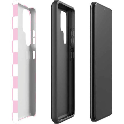 Pink and White Checkerboard Galaxy S22 Ultra Pro Case