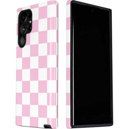 Pink and White Checkerboard Galaxy S22 Ultra Pro Case
