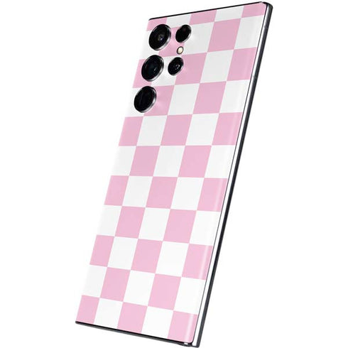 Pink and White Checkerboard Galaxy S22 Ultra Skin