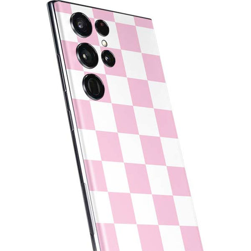 Pink and White Checkerboard Galaxy S22 Ultra Skin