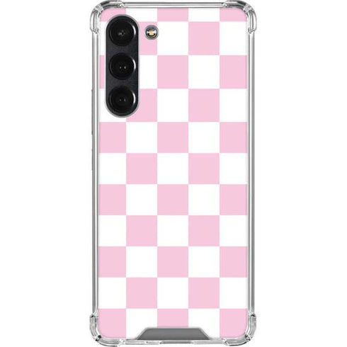 Pink and White Checkerboard Galaxy S23 Plus Clear Case