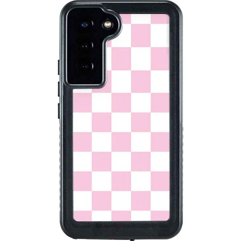 Pink and White Checkerboard Galaxy S23 Plus Waterproof Case
