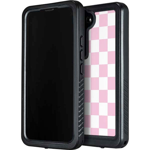 Pink and White Checkerboard Galaxy S23 Plus Waterproof Case