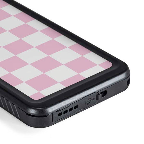Pink and White Checkerboard Galaxy S23 Plus Waterproof Case