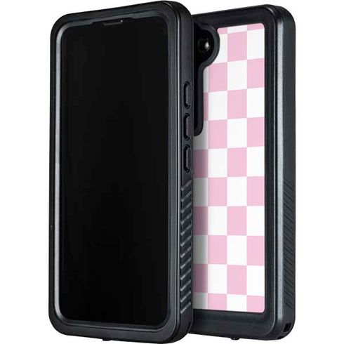 Pink and White Checkerboard Galaxy S23 Waterproof Case