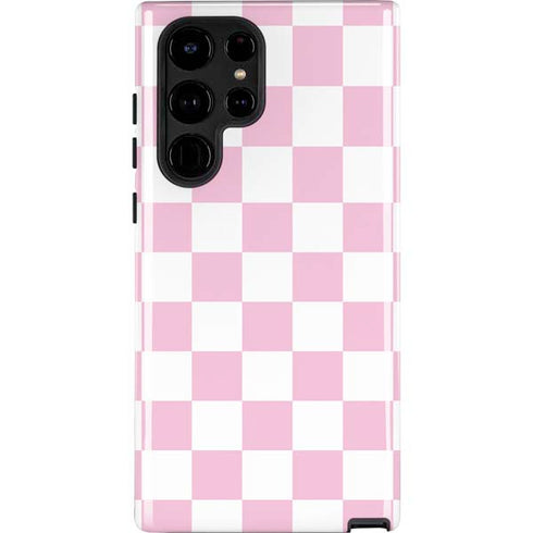 Pink and White Checkerboard Galaxy S24 Ultra Impact Case