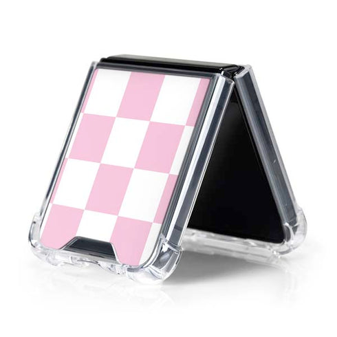 Pink and White Checkerboard Galaxy Z Flip5 5G Clear Case