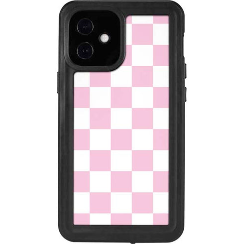 Pink and White Checkerboard iPhone 12 Mini Waterproof Case
