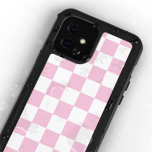 Pink and White Checkerboard iPhone 12 Mini Waterproof Case