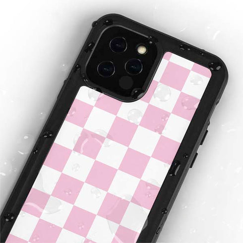 Pink and White Checkerboard iPhone 12 Pro Waterproof Case