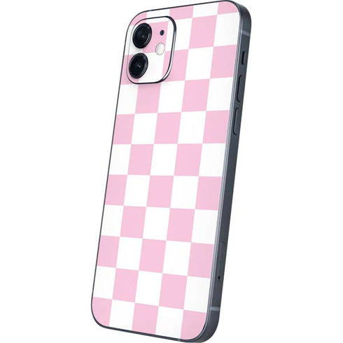 Pink and White Checkerboard iPhone 12 Skin