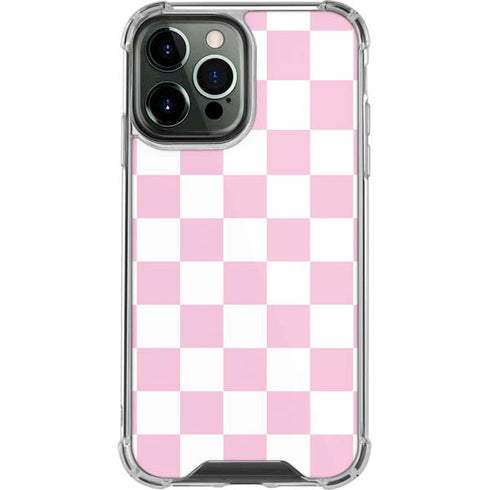 Pink and White Checkerboard iPhone 13 Pro Max Clear Case