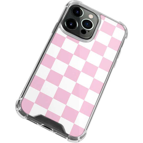 Pink and White Checkerboard iPhone 13 Pro Max Clear Case
