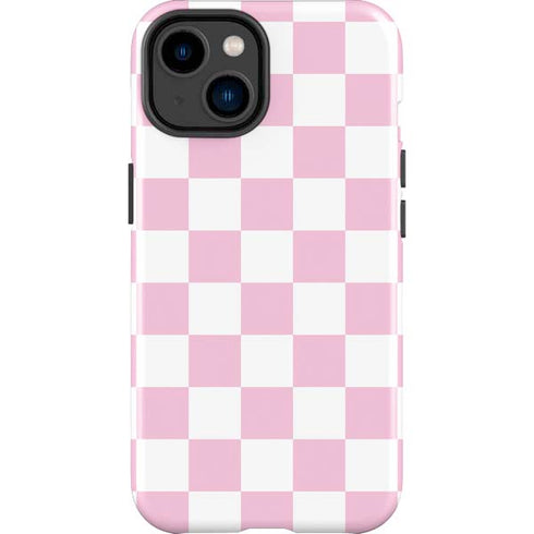Pink and White Checkerboard iPhone 15 Plus Impact Case