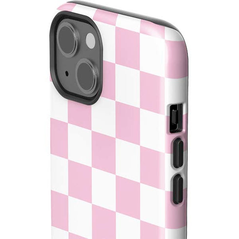 Pink and White Checkerboard iPhone 15 Plus Impact Case