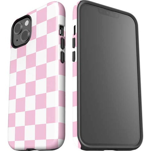 Pink and White Checkerboard iPhone 15 Plus Impact Case