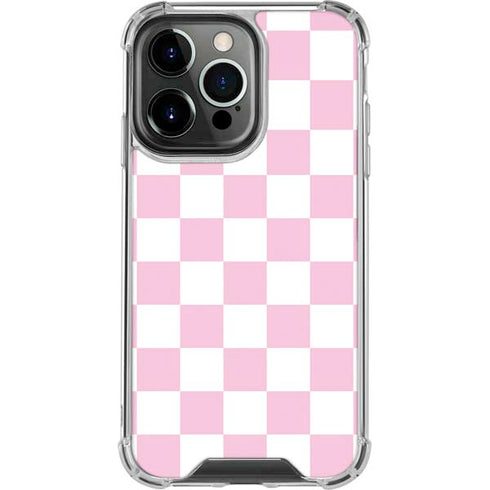 Pink and White Checkerboard iPhone 15 Pro Clear Case