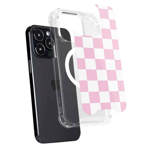 Pink and White Checkerboard iPhone 15 Pro MagSafe Case