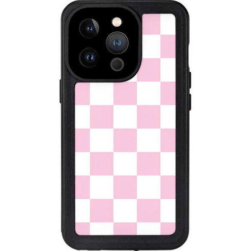 Pink and White Checkerboard iPhone 14 Pro Waterproof Case