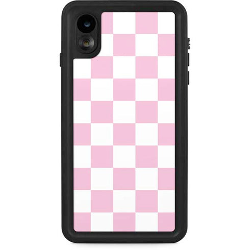 Pink and White Checkerboard iPhone XR Waterproof Case