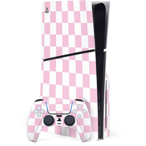 Pink and White Checkerboard PS5 Slim Disk Bundle Skin