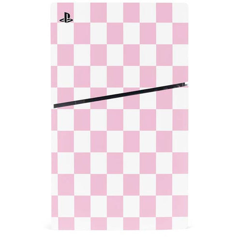 Pink and White Checkerboard PS5 Slim Disk Console Skin