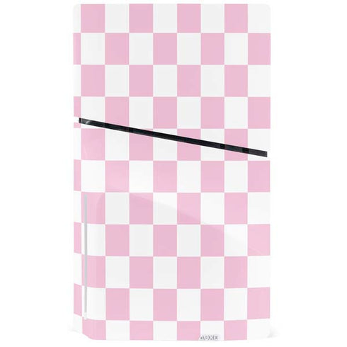 Pink and White Checkerboard PS5 Slim Disk Console Skin
