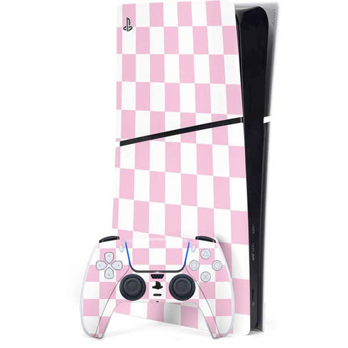 Pink and White Checkerboard PS5 Slim Digital Edition Bundle Skin