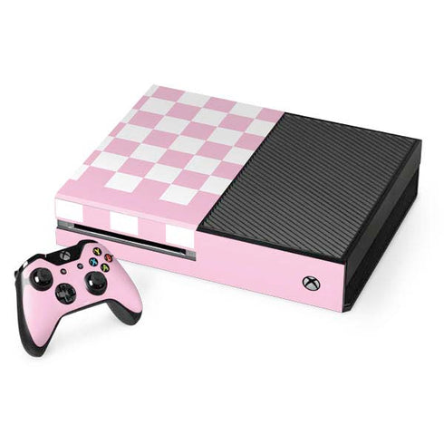 Pink and White Checkerboard Xbox One Console and Controller Bundle Skin
