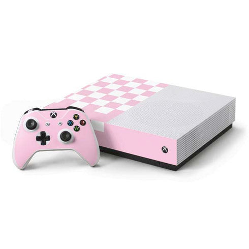 Pink and White Checkerboard Xbox One S All-Digital Edition Bundle Skin