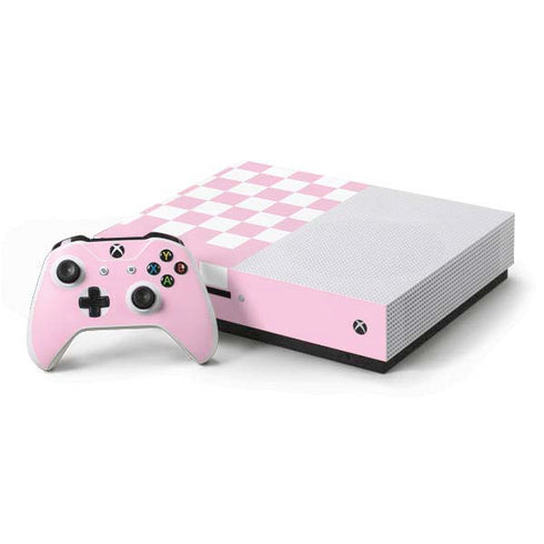 Pink and White Checkerboard Xbox One S Console and Controller Bundle Skin