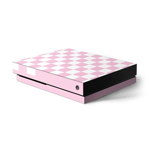 Pink and White Checkerboard Xbox One X Console Skin