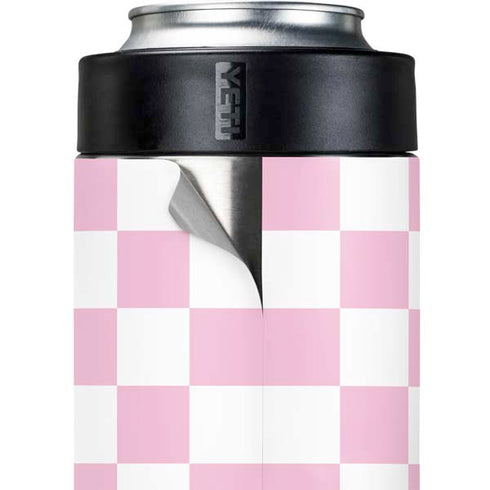 Pink and White Checkerboard Yeti Colster Can Insulator Skin