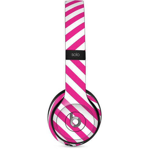 Pink and White Geometric Stripes Beats Solo 2 Wired Skin