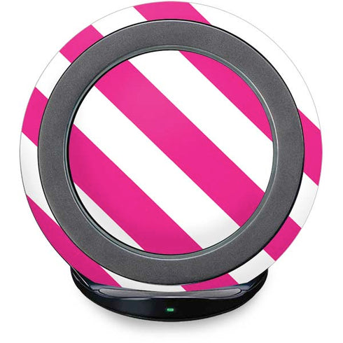 Pink and White Geometric Stripes Fast Charge Wireless Charging Stand Skin