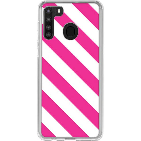 Pink and White Geometric Stripes Galaxy A21 Clear Case