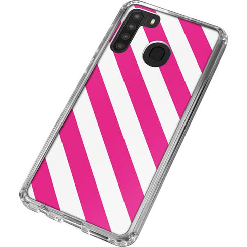 Pink and White Geometric Stripes Galaxy A21 Clear Case