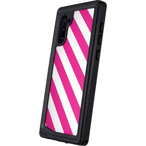 Pink and White Geometric Stripes Galaxy Note 10 Waterproof Case