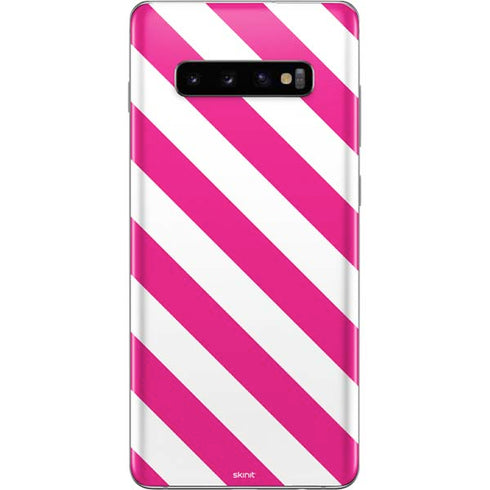 Pink and White Geometric Stripes Galaxy S10 Plus Skin