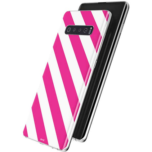 Pink and White Geometric Stripes Galaxy S10 Plus Skin