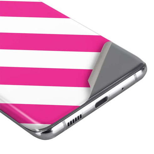 Pink and White Geometric Stripes Galaxy S20 Plus Skin