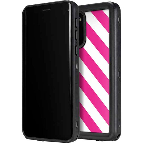 Pink and White Geometric Stripes Galaxy S20 Plus Waterproof Case
