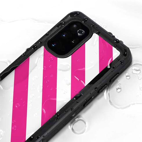 Pink and White Geometric Stripes Galaxy S20 Plus Waterproof Case