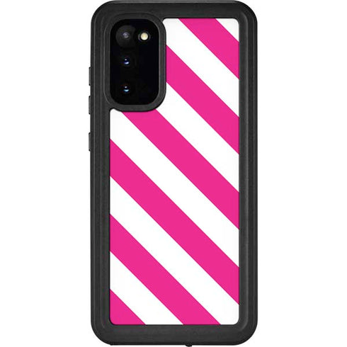 Pink and White Geometric Stripes Galaxy S20 Waterproof Case