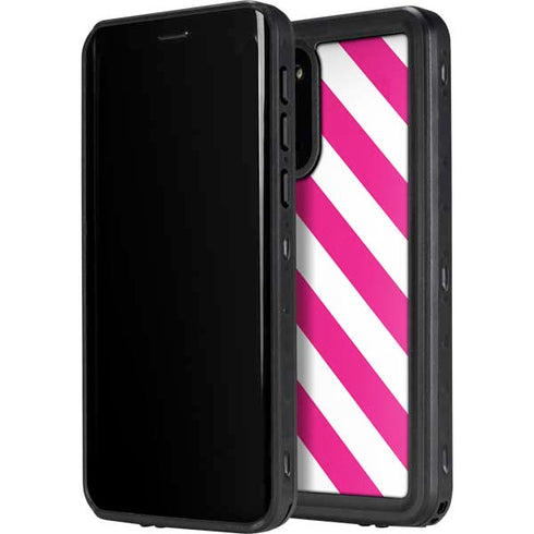 Pink and White Geometric Stripes Galaxy S20 Waterproof Case
