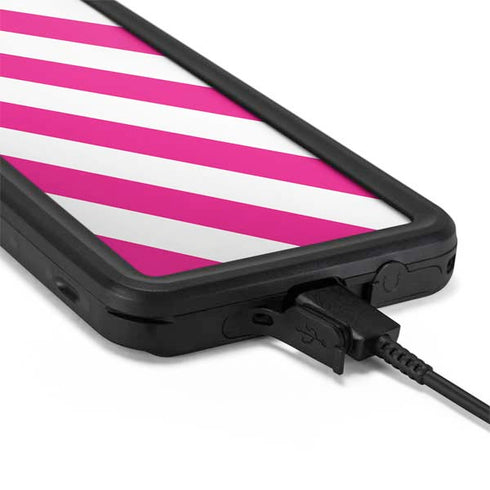 Pink and White Geometric Stripes Galaxy S20 Waterproof Case