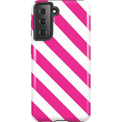 Pink and White Geometric Stripes Galaxy S21 5G Pro Case